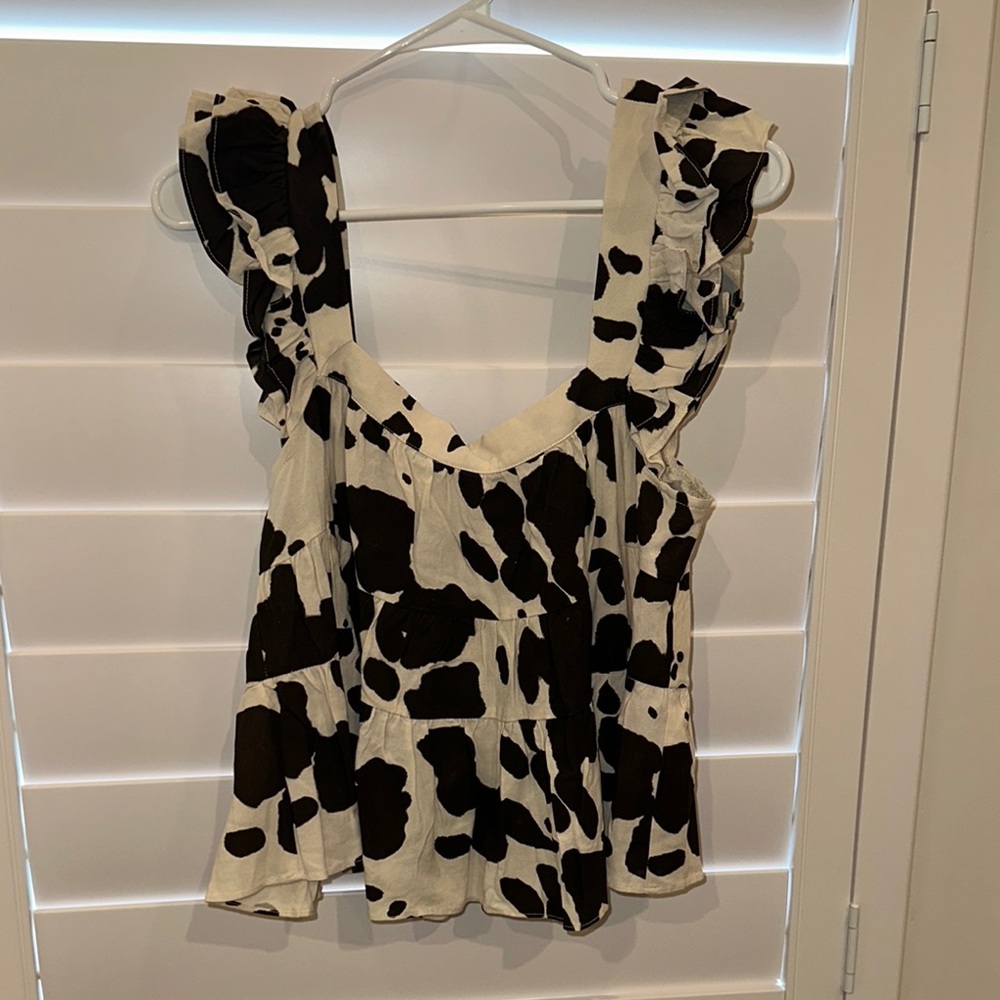 Cow Print Ruffle Crop Top